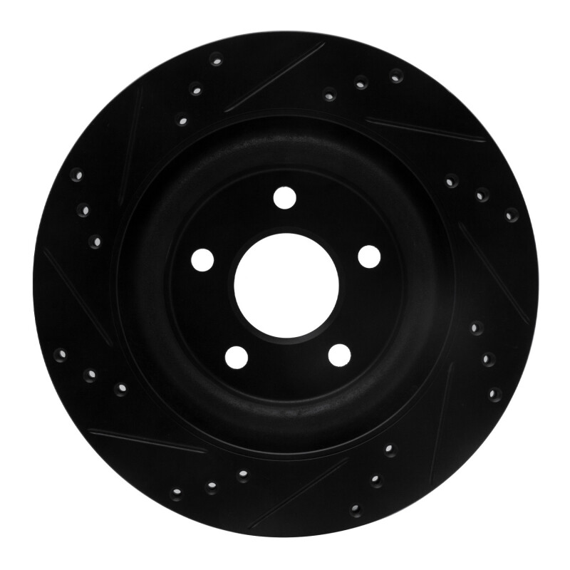 Jaguar S-Type Brake Rotor (1) - Rear Right - R1 Concepts - Drilled & Slotted - Black - `06-`08